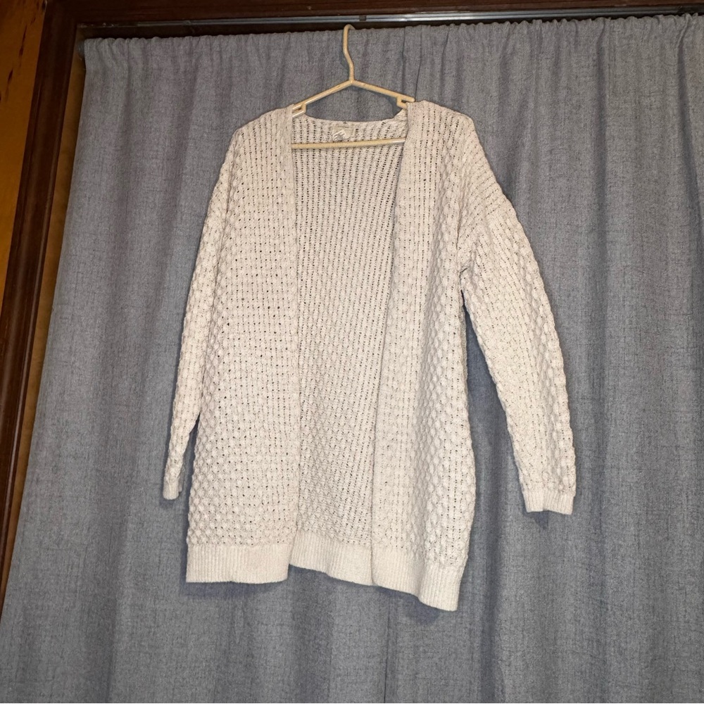 Anthro Atelier Nicole Miller Cardigan XL Cream Open Knit Boho Lightweight - Picture 2 of 6